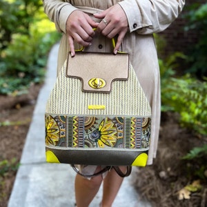Leren rugzaktas, ambachtelijke tas, borduurtas, geweldig cadeau-idee, zwart en geel, Boho Style, Limon Piel Bag, Artisan Made
