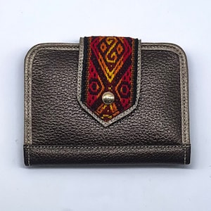 Porte-cartes en cuir et brodé, porte-cartes, portefeuille artisanal, portefeuille coloré, porte-cartes, portefeuille marron, excellente idée cadeau, style populaire