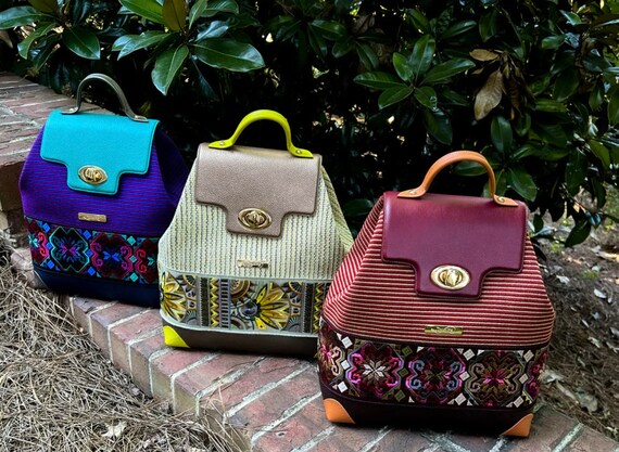 Embroidered Leather Backpack, Artisan Loomed Boho Bag - Etsy display picture 1