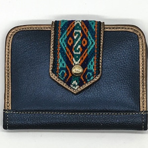 Portefeuille de cartes en cuir et brodé, portefeuille de cartes, portefeuille artisanal, portefeuille coloré, porte-cartes, portefeuille bleu, excellente idée cadeau, style populaire