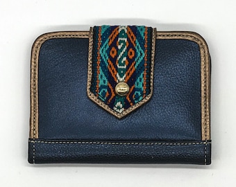 Leather Card Wallet with Embroidered Snap Closure