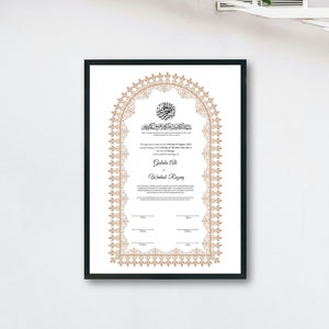 A4 / A3 Nikkah Contract Template, Islamic Wedding Certificate, Nikkahnama Digital Customized. NN160