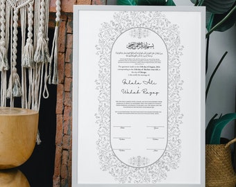 Personalised Nikkah Contract, Nikah Nama, Customised Muslim Marriage Certificate, Keepsake, Wedding Gift for Bride/Groom. NN152