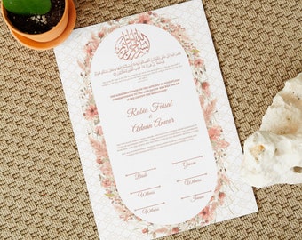 Modello di contratto Nikkah stampabile: certificato di matrimonio musulmano (download digitale)
