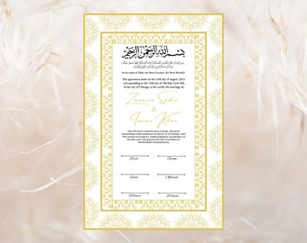 Nikkah Certificate Gold, Luxury Nikkah Contract, Editable Nikah Nama, Islamic Wedding Contract, Digital Download. NN21
