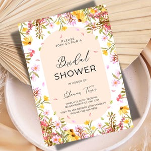 Boho Floral Bridal shower invitation, Spring Bridal shower invitation template, Wildflower bridal invitation,  Editable Template, WS42
