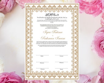 Nikkah Certificate Digital Download Personalised, A4, A3, Template, Editable, Brown Nikkah Nama, Nikkah Contract, Muslim Contract. NN234