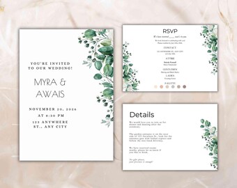 Wedding Invitation Template, Printable Wedding Invitation, Wedding Invitation, RSVP Invitation, Details, Wedding Invitation Bundle. WI90