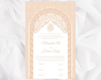 Luxury Nikkah Certificate | Premium Islamic Wedding Contract Gift | Personalised Custom Nikkah Nama | Muslim Marriage. NN70