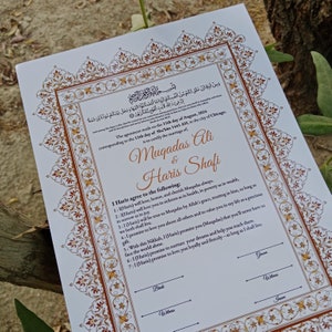 Certificado Nikkah con pluma y marco dorado, certificado Nikkah, Nikkahnama, certificado de matrimonio musulmán, certificado A4/A3 P30