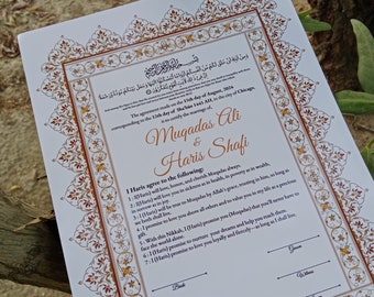 Nikkah Certificate with Feather Pen and Gold Frame, Nikkah Certificate, Nikkahnama, Muslim Marriage Certificate, A4/ A3 Certificate P30