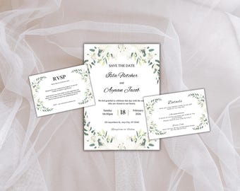 Wedding Invitation Set, RSVP, Wedding Invitation, Details, Editable, Template, WI247