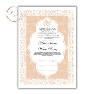 Nikkah Contract Template,Printable Nikkah Contract,Editable Nikkahnama, Muslim Wedding Certificate,Digital Download,Islamic Marriage. NN189