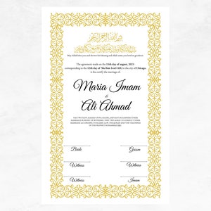 Druckbare Nikkah Vertrag Vorlage | Islamische Ehe | PDF Muslimischer Ehevertrag | Hochzeit-Andenken. NN85