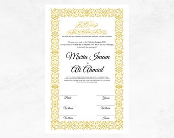 Printable Nikkah Contract Template | Islamic Marriage | PDF Muslim Marriage Contract | Wedding Keepsake.  NN85