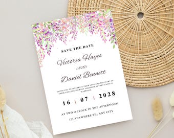Wisteria Wedding Invitation Bundle, Editable Suite, RSVP, Menu, Details & Thank You Card MTC 423