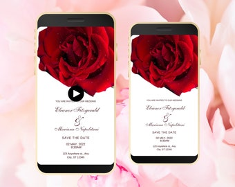 Red Rose Wedding Video Invitation Template: Electronic Mobile Invite
