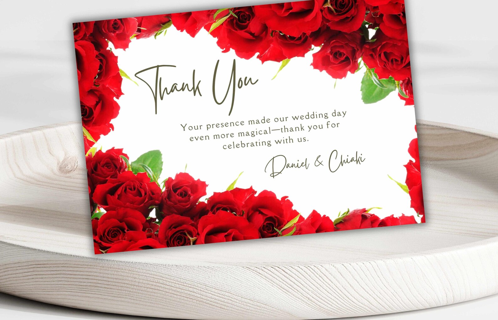 Red Rose Thank You Card, Floral Wedding Thank You Card , Editable ...