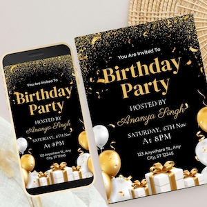 Animated Video Birthday Invitation: Black 5x7 Card (Digital Download)