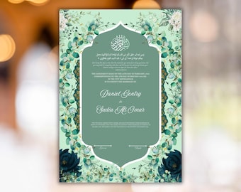 Certificado Nikkah editable, plantilla de contrato Nikkah digital, Nikahnama islámico musulmán, certificado de boda Nikkah en PDF. NN297