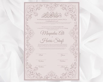 Certificado Nikkah personalizado, contrato matrimonial islámico (descarga digital)