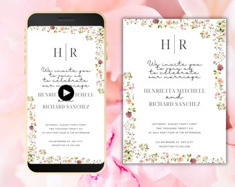 Wildflower Wedding Invitation, Electronic Wedding Invite Template , Minimalist Evite, Floral Wedding Evite, Templett. WEI43