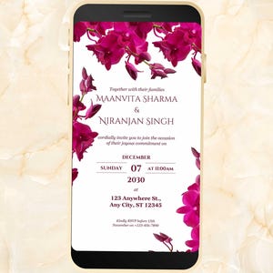 Animated Wedding Invitation Video, Custom Wedding Digital Invitation, Pink Flower Wedding Invitation, Electronic Wedding Video Invite.WEIB26