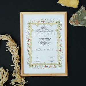Luxus Nikkah Zertifikat, Islamischer Hochzeitsvertrag A3 A4, Nikkah Nama, Muslimische Heiratsurkunde, Personalisierte Namen, Koran Vers. 294