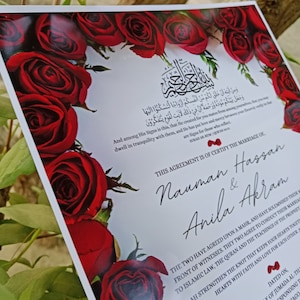 Nikkah-Urkunde mit Federstift und Goldrahmen, Nikkah-Urkunde, Nikkahnama, Muslimische Heiratsurkunde, A4/ A3-Urkunde. P28