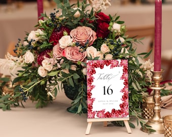 Pink Floral Wedding Table Numbers Template (Printable)