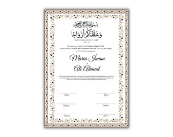 A4/A3 Nikkah Certificate Digital , Nikkah Contract Template, Muslim Marriage Certificate, Editable Wedding Agreement Gift. 146