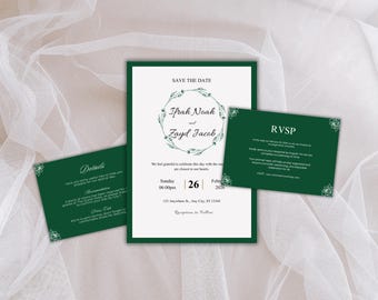 Wedding Invitation Set, RSVP, Wedding Invitation, Details, Editable, Template, WI253