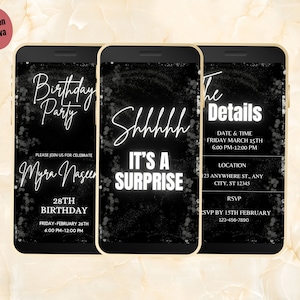 Black Birthday Party Invitation Template, Digital Birthday Party Invitation, Editable Template, Instant Download. BEI18