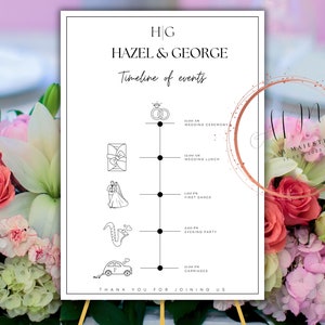 デジタル ウェディング タイムライン テンプレート、ウェディング プランナー、印刷可能なタイムライン ウェディング サイン、イベント ウェディング タイムライン サイン、即時ダウンロード。WT31