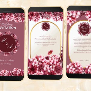 Wedding Invitation, Online Invitation Template, Maroon E-Invite, Electronic Invitation, Digital Burgundy Rose Wedding Invitation. WEI55