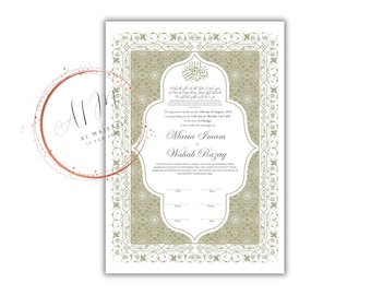 Nikkah Certificate Digital Download Personalized, Luxury Nikkah Contract, Islamic Wedding Contract, Personalized Muslim Wedding Gift. NN191