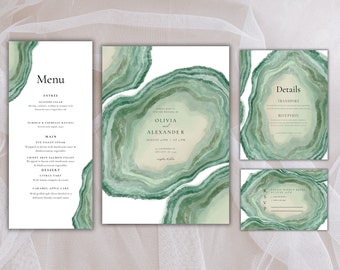 Wedding Invitation Template, Printable Wedding Invitation, Green Invitation, RSVP Invitation, Details, Wedding Invitation Bundle. WI74