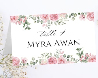 Floral Wedding Place Cards Template, Printable Name Cards (WS19)