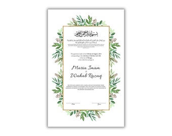 Nikkah Contract Template,Printable Nikkah Contract,Editable Nikkahnama,Muslim Wedding Certificate,Digital Download. NN185