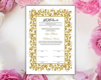 Luxury Nikkah Certificate, Premium A4 Islamic Wedding Contract, Nikkah Nama, Muslim Marriage Certificate, Personalised Names, A4, A3. NN215