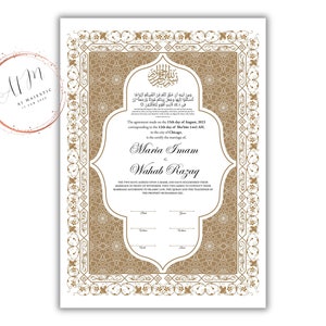 Nikkah Certificate Digital Download Personalized, Luxury Nikkah Contract, Islamic Wedding Contract, Personalized Muslim Wedding Gift. NN188