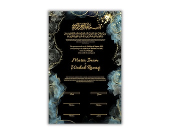 Luxury Nikkah Certificate, Premium Islamic Wedding Contract, Nikkah Nama, Muslim Marriage Certificate, Personalised Names. NN183