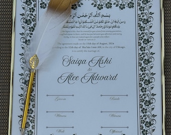 Nikkah Certificate with Feather Pen and Gold Frame, Nikkah Certificate, Nikkahnama , Muslim Marriage Certificate, A4/ A3 Certificate. 45