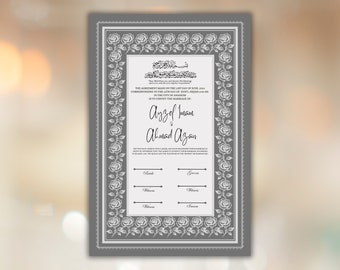Rose Nikkah Certificate Template, Editable Nikkahnama, Printable Nikah Contract, Muslim Contract, Nikkah Islamic Marriage Contract.NN255