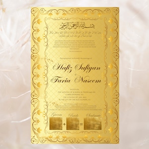 Nikkah-Zertifikat Gold, authentisches islamisches Daumenabdruck-Abkommen, Premium islamischer Hochzeitsvertrag, Digital. NN15