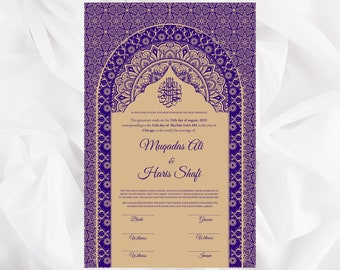 Luxury Nikkah Contract, Digital Printable Personalised Customised Nikkah Certificate, Custom Nikkah Nama, Islamic Wedding Contract, nn69