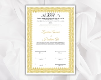 Nikkah Certificate Template, Traditional Islamic Wedding Agreement, Marriage Contract Wedding, Marriage Certificate Template, A4, A3. NN264