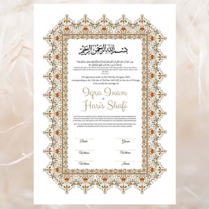Nikkah Contract Template, Printable Nikkah Contract, Editable Nikkah nama, Muslim Wedding Certificate,Digital Download. NN45