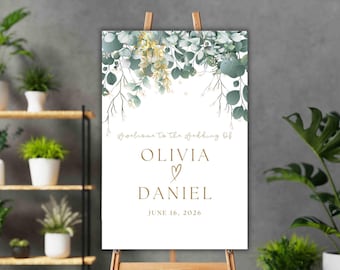 Greenery Wedding Sign, Wedding Welcome Sign, Leaves Wedding Welcome Sign, Greenery Wedding Welcome Sign, Digital Download. S41