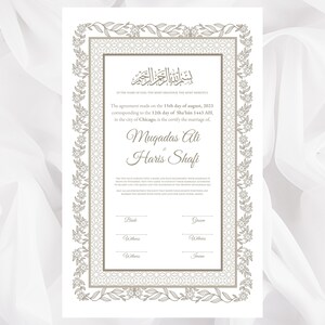 Descarga digital del certificado Nikkah, editable, plantilla, contrato musulmán, matrimonio musulmán, plantilla, descarga instantánea. NN61